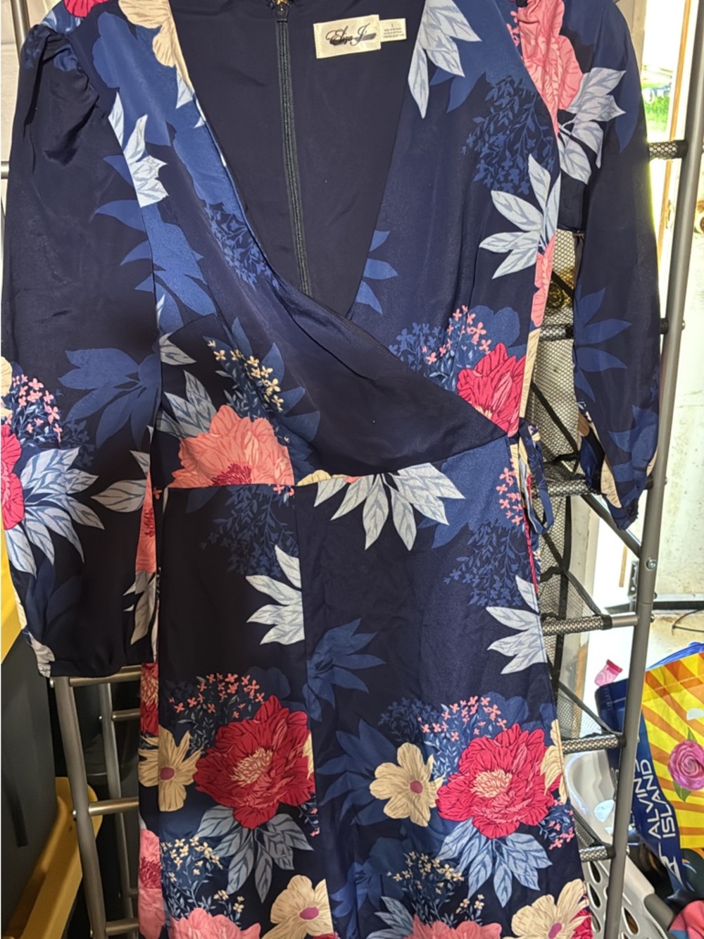 Lilly Pulitzer Navy Floral Wrap-Style Midi Dress with Pink Blooms